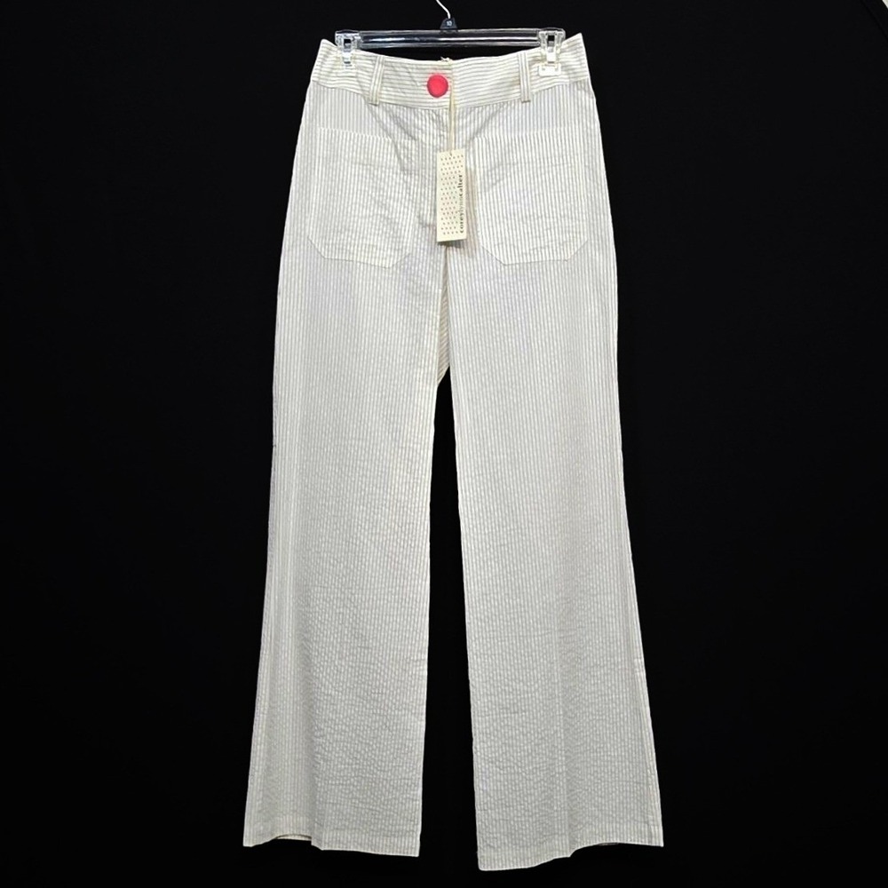 Corey Lynn Calter Wide Leg Pants 6 Anthropologie White‎ Pinstripe Seersucker NWT